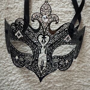 Elegant Black Lace Masquerade Mask (lightweight coated metal)